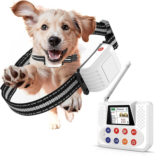 Wireless Dog Fence, Electric Fence for Dog with Big LCD Screen, Portable Pet Wireless Fence with 2.4G Antenna, Waterproof Dog Perimeter Collar for Outdoor Use, Adjustable for Large Medium Small Dogs