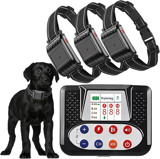 Wireless Dog Fence, 2024 Pet Boundary Containment System, Electric Dog Fence & Remote Training Collar 2in1, Adjustable Vibration & Shock, IP65 Waterproof Collar for Large and Medium Dogs ,for3dogs