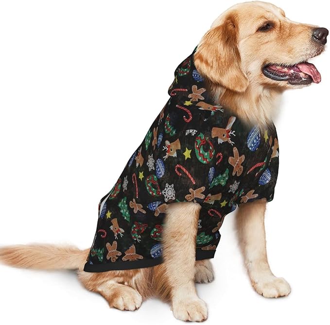 Xmas Tree Reindeer Ginger Cookie Hoodie,Christmas Cosplay Dog Clothes with Pocket and Hat Winter Clothes Sweaters Small