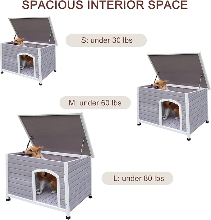 33.4" Dog Houses Outdoor Indoor, Weatherproof Dog Houses Outside with Window & Door Flap Cut Wooden Dog House, Clean & Assemble Easily-Gray
