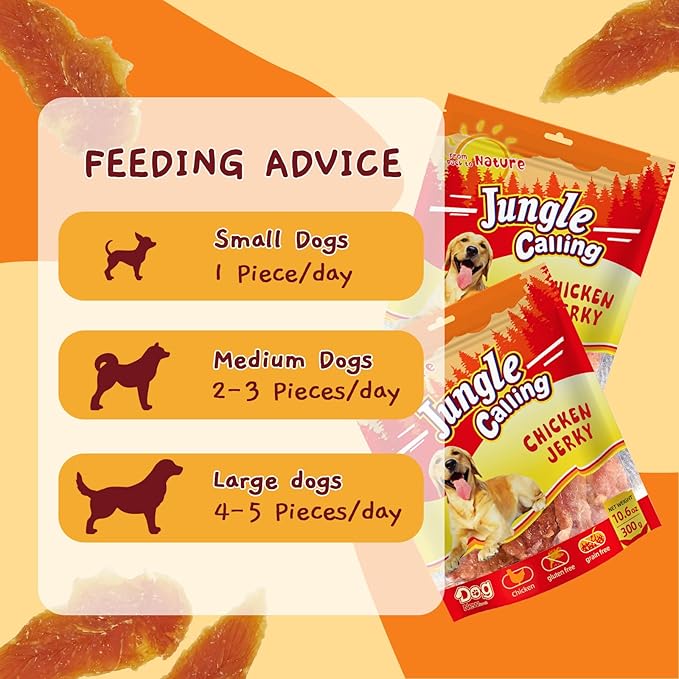 Jungle Calling Dog Treats Chicken Jerky Training Treats, Slow Roasted Snacks for Medium and Large Dogs Chewy Treats 10.6 Ounce (Chicken Jerky)