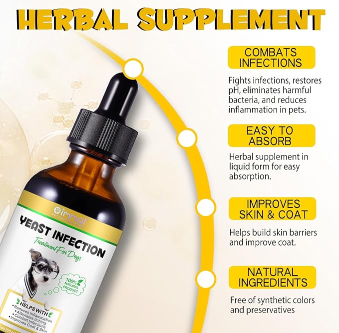 Yeast Infection Treatment for Dogs, Natural Dog Pets Herbal Supplement, Supports Dog Healthy Itch Relief, Ear Infection Treatment, Dogs Allergy Relief, Inflammation Relief (2 Fl Oz)