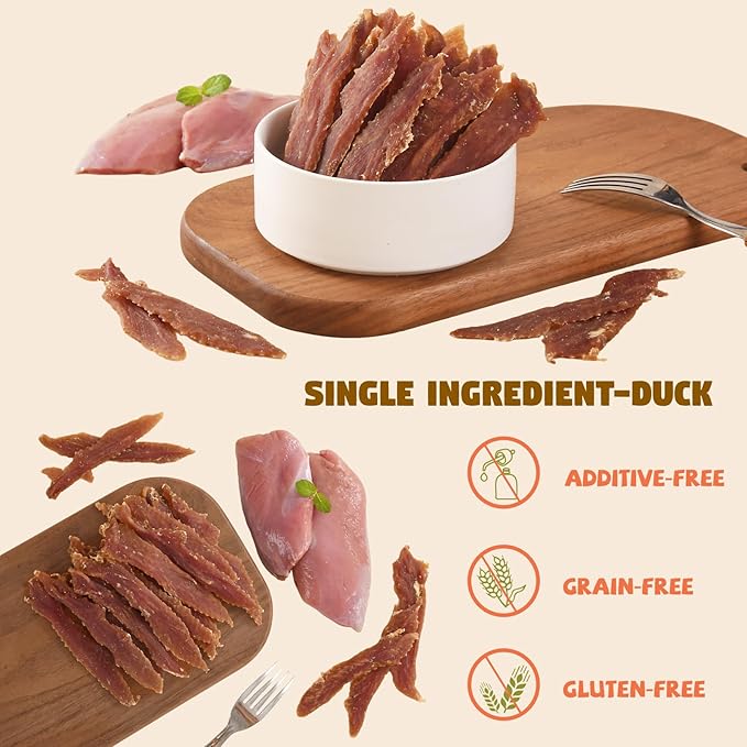 Duck Jerky Crisp Flakes Dog Treats, Duck Jerky Chip Flakes w/1% Taurine, Dog Training Rewards Snacks High Protein Easy to Digest, Rawhide-Free, Gluten-Free, for All Life Stage Dogs,10.58 oz