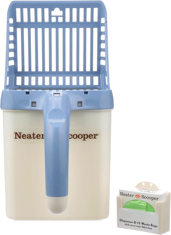 Neater Pet Brands Neater Scooper Standard Cat Litter Scoop, 15 Refill Bags – Mess-Free Cat Litter Scooper with Bag, Spill-Proof Kitty Box Sifter, Bin Doubles as Scoop Holder, For Single-Cat Households