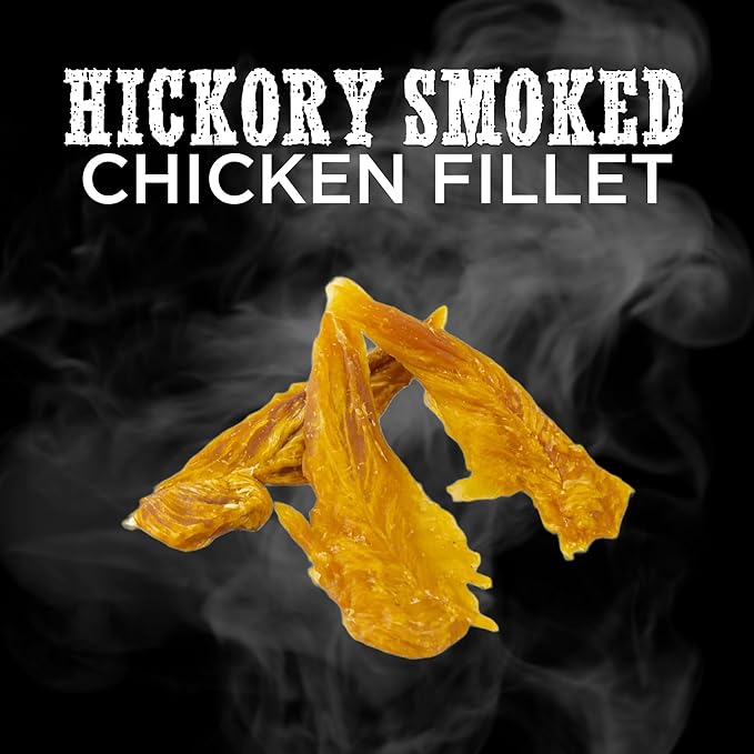 Premium Hickory Smoked Chicken Jerky Dog Treats - 8 oz (Pack of 1) - Dehydrated Poultry Fillets, No Additives, 100% Natural Protein, Grain-Free