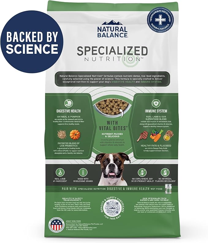Natural Balance Specialized Nutrition Dry Dog Food with Lamb and Oatmeal for Dogs, Digestive & Immune Health Food, Natural Ingredients with Added Vitamins & Minerals - 3.5 lbs (Pack of 2)