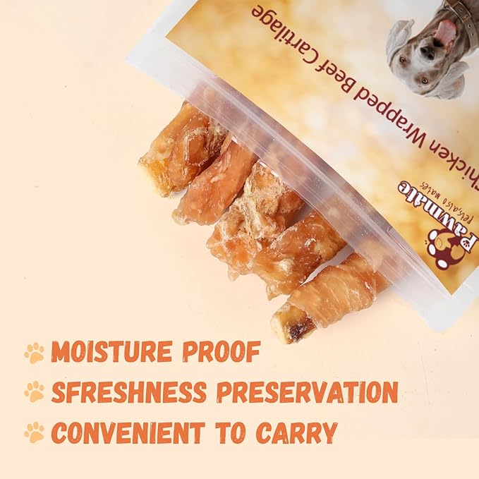 Dog Treats Chicken Wrapped Beef Cartilage w/Calcium Supplement, Long-Lasting Rawhide Free Grain Free Training Treats Snacks for Small Medium Large Dogs, 12 Counts, 10.6 oz