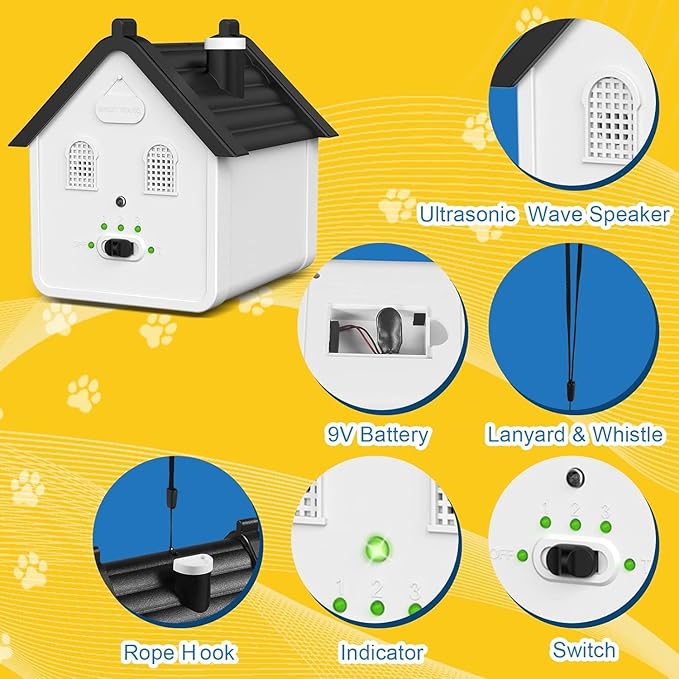 Anti Barking Device, 3 Adjustable Levels Dog Bark Control, 50FT Waterproof Outdoor Barking Deterrent for Small Medium Large Breeds, Effective Dog Behavior Training Tool