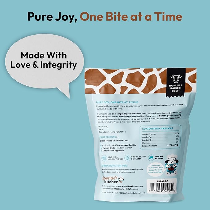 Joyride's Kitchen Freeze-Dried Beef Liver Dog Treats, Single Ingredient, All-Natural, Protein-Rich Dog Training Treats, Made in USA - Perfect for Picky Eaters, Supports Rescue Dogs