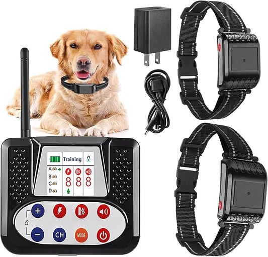 Wireless Dog Fence, Electric Dog Fence & Remote Training Shock Collar 2-in-1,Waterproof Rechargeable, Cover Up to 8 Acre, Portable Pets Safe Containment System for Outdoor,Yard,Indoor,,for2dogs