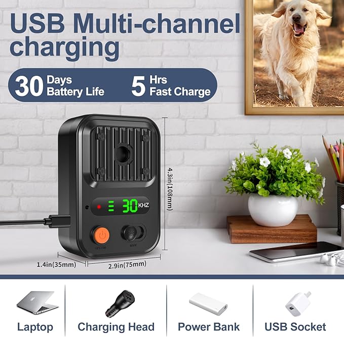 YEOWWW! Anti Barking Device for Dogs, Rechargeable Ultrasonic Dog Control Devices Up to 50 Ft Range with 3 Modes,Silencer Sonic Barking Deterrent Indoor/Outdoor Safe for Dog & People (Balck) 3