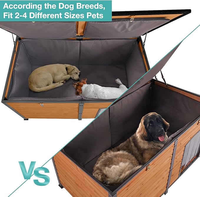 59" Extra Large Outdoor Dog House with Insulated Liner,Dog Kennel with All-Around Iron Frame,Weatherproof Dog Shelter for Small to Large Sizes Dog Kennel (Brown, L)