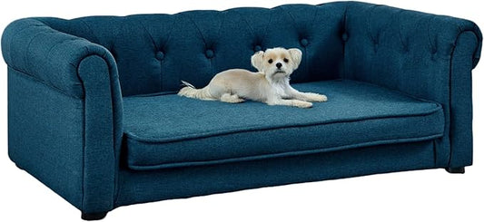 39" Dog Sofa Couch Bed for Small to Large Dogs, Soft Memory Foam Pet Sofa with Removable Cover, Comfortable Pet Couch with Backrest and Armrests, Easy to Clean and Maintain
