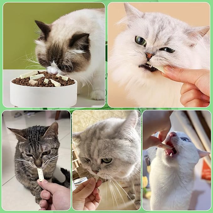 60g Cat Grass Teething Sticks with Goat Milk Favor, Edible Freezed Drying Cat Grass Treats, Cat Snacks for Hairball Removal and Dental Care