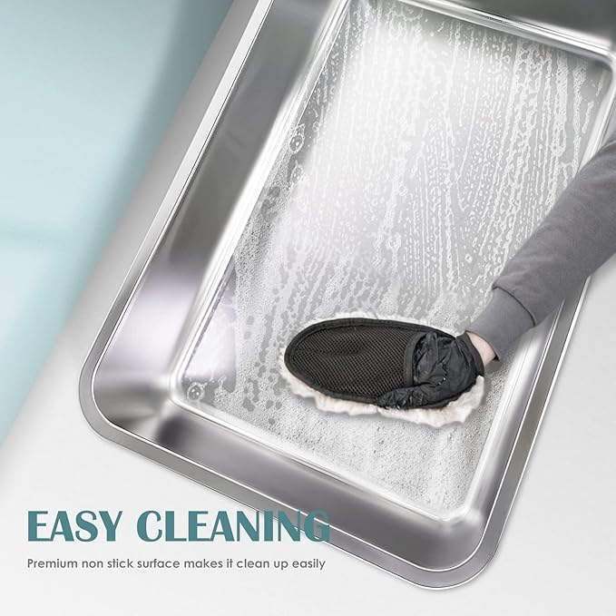 IKITCHEN Stainless Steel Cat Litter Box, Small Metal Cat Litter Box, Deep Litter Pan for Cats Kittens, Easy to Clean Odor Control Durable Nonstick Smooth Surface 17.5 in x 13.5 in x 6 inches