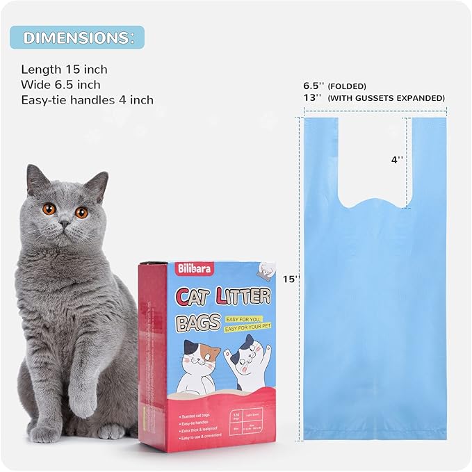 Cat Litter Bags, 120 Count, Ultra Thick, Scented, Leak-Proof, Disposable, 15 Liters Capacity