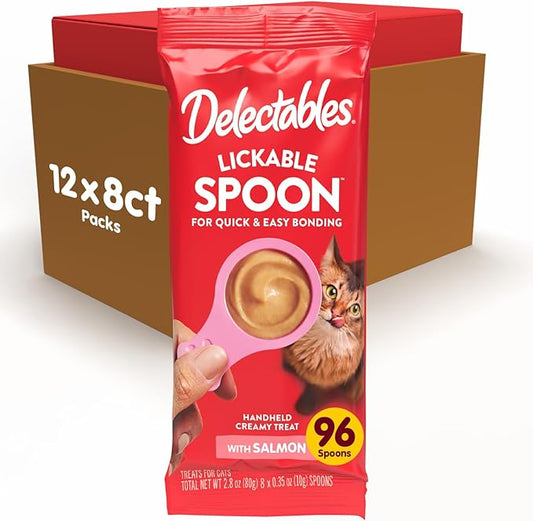 Delectables Lickable Spoon Handheld Wet Cat Treats Made with Wild-Caught Salmon, Quick & Easy Creamy Puree, Mess Free, No Added Preservatives, Salmon 96ct