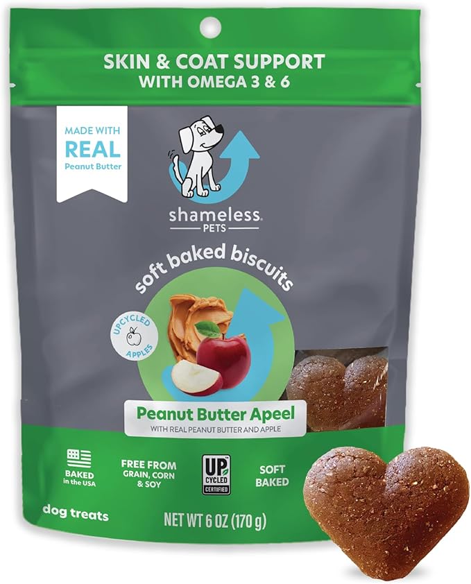 SHAMELESS PETS Natural Grain Free Dog Treats | Made in The USA from Upcycled Food Ingredients (Apple)