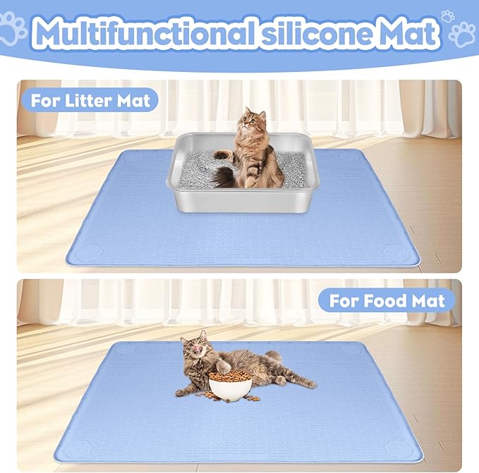 Cat Litter Mat, Extra Large 40" x 28" Silicone Mat Litter Trapping Mat for Scatter Control, Soft on Kitty Paws, Easy to Clean (Blue)