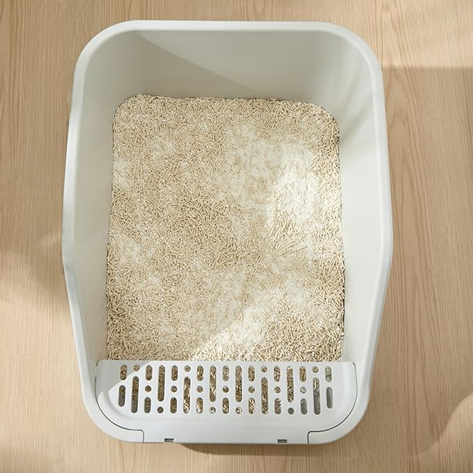 SpaceTime Large Cat Litter Box with High Sides,Cat Boxes for Indoor Cats,Cat Litter Pan for Kitty,Litter Box with Low Entry,Easy to Clean,Anti-Splashing(Grey-Yellow)