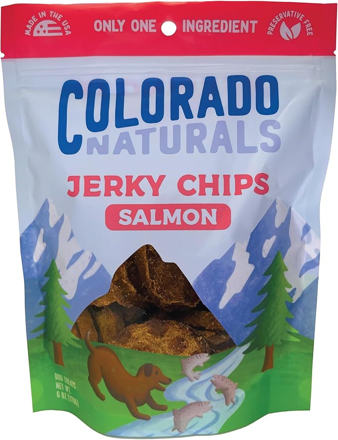 Salmon Jerky Chips Dog Treats, 6 oz – All-Natural, Made in USA, No Fillers or Preservatives – Wild Alaskan Caught, Rich with Omega-3