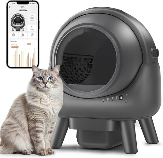 Self Cleaning Litter Box,Automatic Cat Litter Box for Multiple Cats,Robot with APP Control,Smart Dual Safety Protection,Odor-Free Waste Disposal Includes Trash Bags,Grey S20