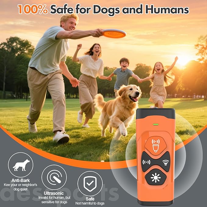 Anti Barking Device for Dogs - Dog Bark Deterrent Devices 50FT Range - Ultrasonic Dog Bark Deterrent for Stopping Bad Behavior - Rechargeable Anti Barking Device for Own or Neighbour's Dog
