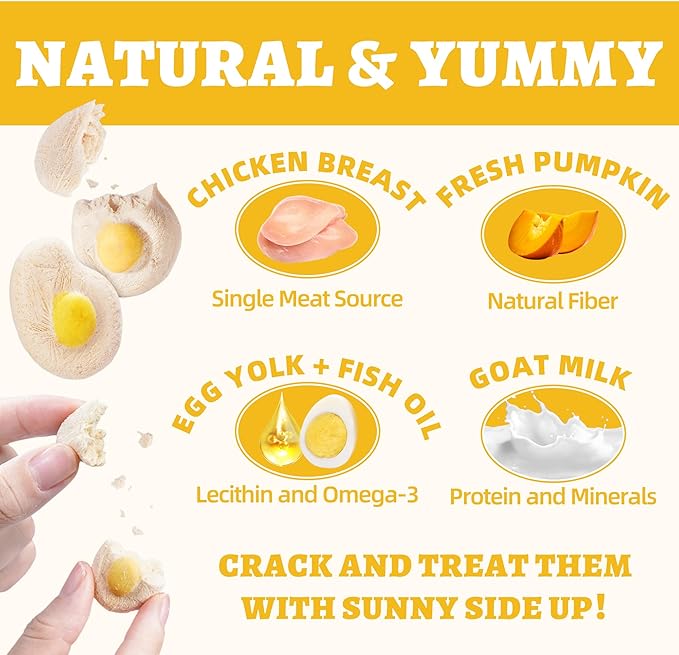 Wellix SunnyBites Freeze Dried Chicken Treats for Cat&Dog -Egg Healthy Cat Treats for Indoor Cats -Supports Immunity Gut Healthy for Training Kitten Snack or Puppy Treat 3.5oz