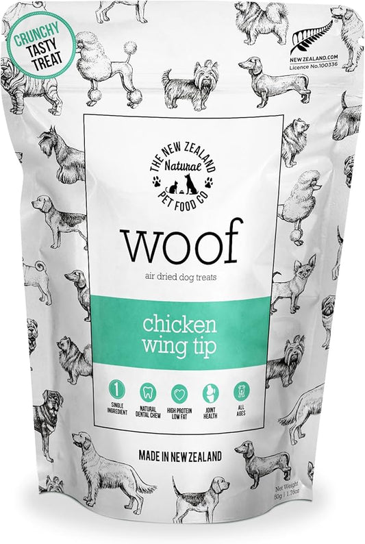 The New Zealand Natural Pet Food Co WOOF Air Dried Dog Treats - Chicken Wing Tip, High Protein - Small & Dog Treats, Natural, Topper - 1.76 oz