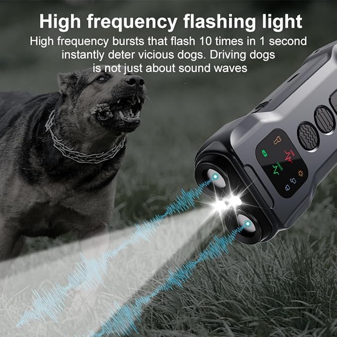 Ultrasonic Dog Bark Deterrent Device with LED Flashlight & Rechargeable Battery, 20ft Range Anti Barking Control for Indoor/Outdoor Use, Safe Alternative to Shock Collars（Portable Version）