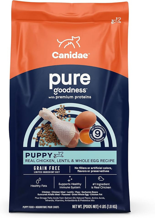 Canidae Pure Grain Free Dry Puppy Food, Real Chicken, Lentil & Whole Egg, 4 lbs.