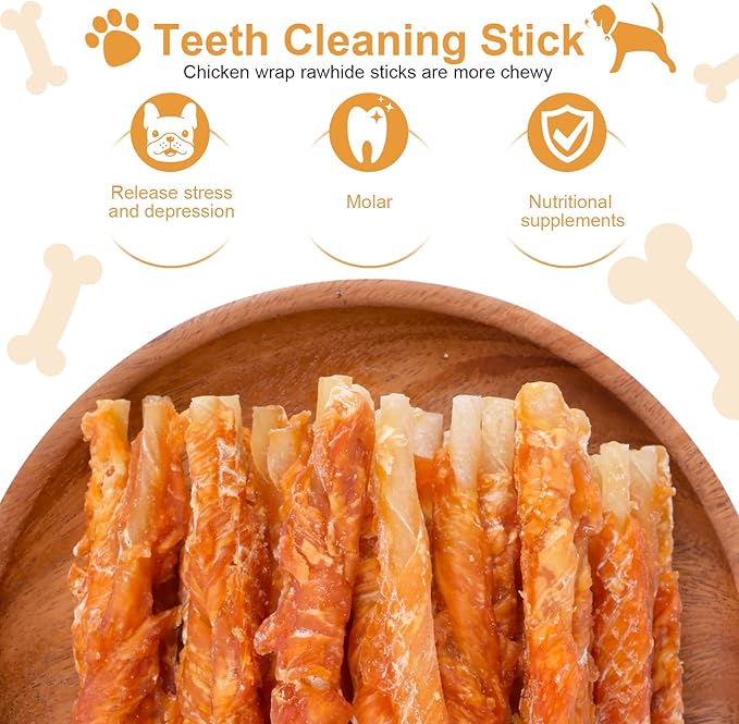 Chicken Wrapped Rawhides for Dogs Treats Puppy Training Snacks Sticks Dog Rawhide Chews All Natural Dog Treats 1lb
