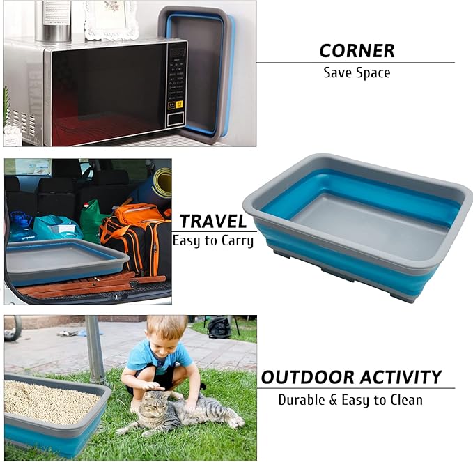 Fhiny Open Cat Litter Box, Kitten Potty Pan Semi-Enclosed Foldable Waterproof Travel Toilet Low Entrance for Indoor Cats Small Pet Kitty Rabbit Supplies Easy to Clean and Assemble