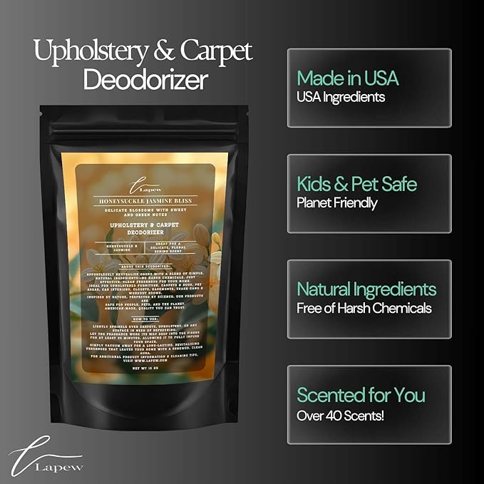 Honeysuckle Jasmine Bliss Carpet Freshener Powder: Powerful Odor Eliminator for Home, Upholstery Deodorizer, Carpet Deodorizer, Pet Urine, Cat Litter Box - Honeysuckle Jasmine Fragrance