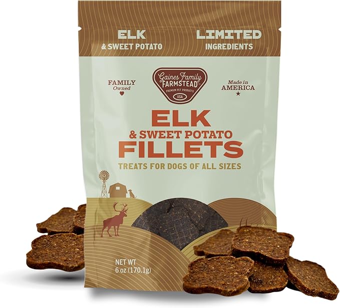 Gaines Family Farmstead Elk & Sweet Potato Dog Treats – 6 oz Natural, High-Protein, Grain-Free, Limited Ingredient Soft Chews for Gut Health and Sensitive Stomachs, Made in USA