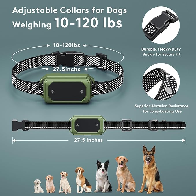Wireless Dog Fence & Training Collar – Waterproof Electric Fence System with Remote, Pet Containment, Adjustable Range 33–1000ft, Safe Shock/Vibration/Beep Modes (Green with 2 Collars)