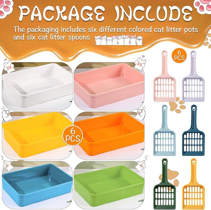 Kitten Small Litter Box Set, 6 Pcs Plastic Kitten Litter Pan with 6 Scooper Cat Litter Box Cat Litter Box Travel Toilet for Small Pet Kitty Bunny Guinea Pig