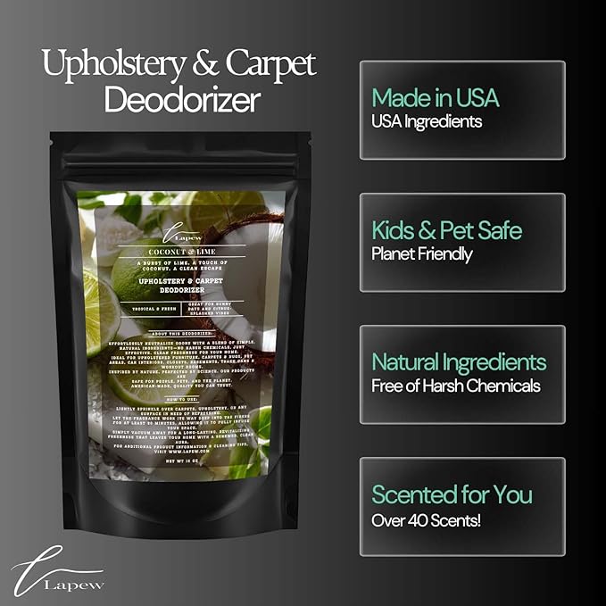 Coconut & Lime Carpet Freshener Powder: Powerful Odor Eliminator for Home, Upholstery Deodorizer, Carpet Deodorizer, Pet Urine, Cat Litter Box - Coconut Lime Verbena Fragrance