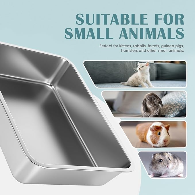 IKITCHEN Stainless Steel Cat Litter Box, Small Metal Cat Litter Box, Deep Litter Pan for Cats Kittens, Easy to Clean Odor Control Durable Nonstick Smooth Surface 17.5 in x 13.5 in x 6 inches