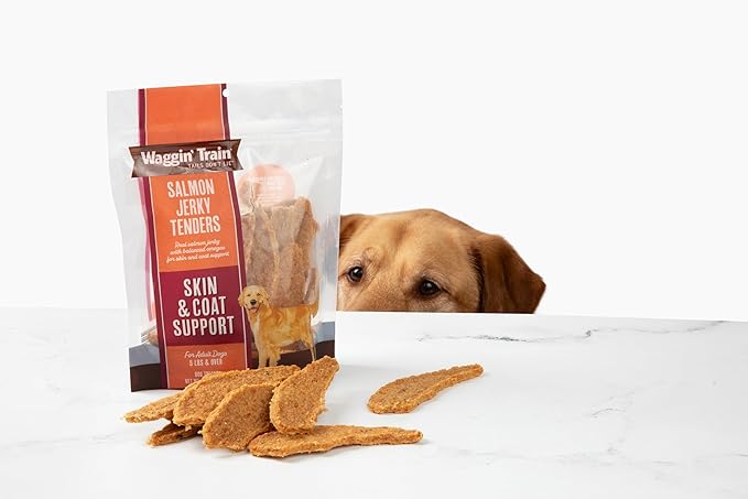 Waggin' Train Salmon Jerky Tenders for Skin & Coat Support for Dogs - 12 oz Pouch - Grain Free, High Protein Dog Treat