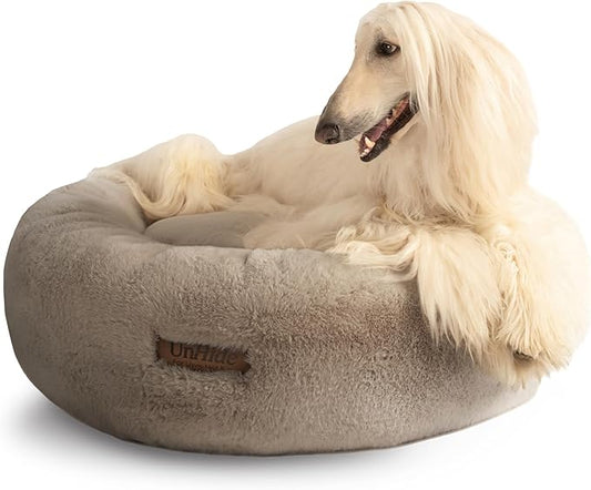 UnHide Floof Pet Bed - Large (35" x 12") - Extra Soft Dog Bed - Removable Faux Fur Cover - Machine Washable - Helps Ease Pet Anxiety & Provides The Perfect Sleep - Taupe Ducky