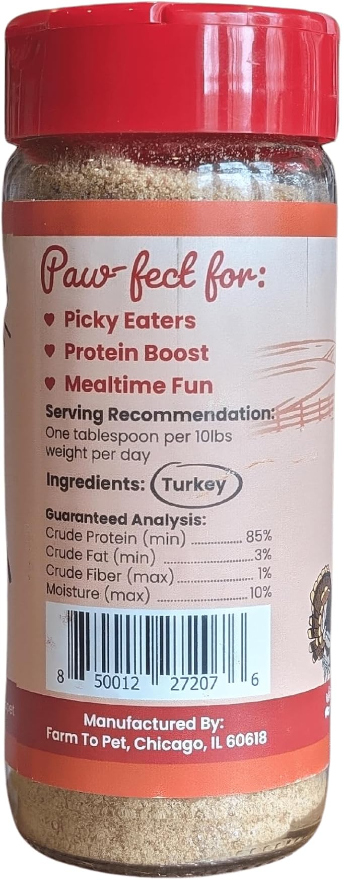 Farm To Pet - Dry Dog Food Topper - 4.7 oz Turkey Meal Toppers for Dogs, Single Ingredient, Lean, All Natural, Healthy Food for Small, Medium, Large Breeds, & Puppies, Made in USA