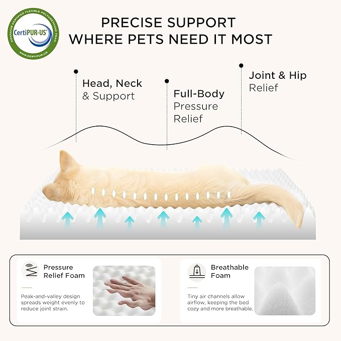 Bedsure Self Warming Dog Bed for Medium Dogs - Comfy Cat Beds with Removable Washable Cover, Orthopedic Egg Crate Foam Pet Mat, Suitable for Pet Up to 30 lbs (Non Electric)