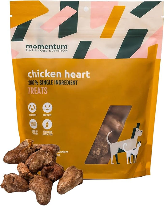 Momentum Carnivore Nutrition Freeze-Dried Chicken Heart Dog Treats & Cat Treats – Single-Ingredient, High-Protein, Grain-Free, Naturally Nutrient-Rich – Made in USA – 3.5 oz Bag