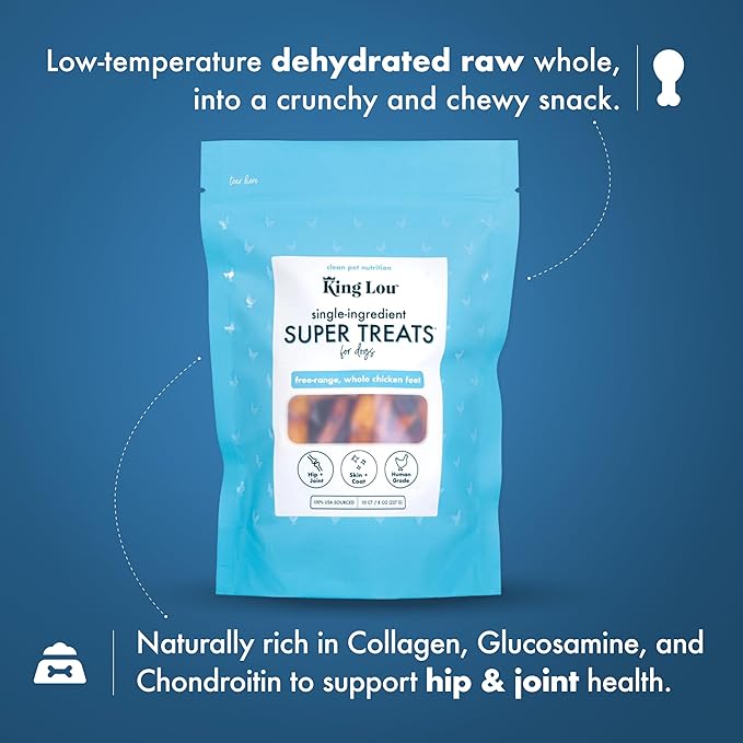 King Lou Pets - Whole Chicken Feet for Dog - Dehydrated Chicken Feet for Dog Treats - USA-Made Dental Treats for Dogs - Collagen, Glucosamine, Chondroitin for Hip and Joints - 10 Count