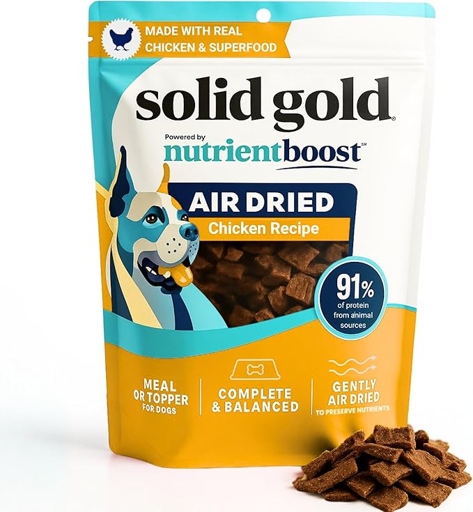 Solid Gold Air Dried Dog Food Toppers for Dry Food - Healthy Dog Treats w/Real Chicken & Superfoods - Serve as a Complete Meal, Topper or Treats - Supports Muscle Growth, Immunity & Digestion - 1lb