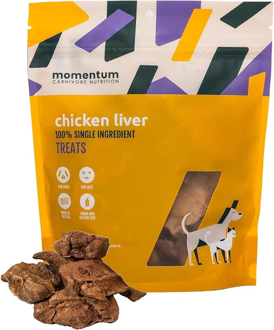 Momentum Carnivore Nutrition Freeze-Dried Chicken Liver Dog Treats & Cat Treats – Single-Ingredient, High-Protein, Grain-Free, Naturally Flavorful – Made in USA – 3.5 oz Bag