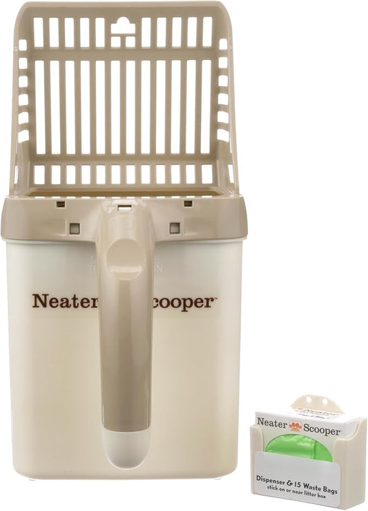 Neater Pet Brands Neater Scooper Standard Cat Litter Scoop, 15 Refill Bags – Mess-Free Cat Litter Scooper with Bag, Spill-Proof Kitty Box Sifter, Bin Doubles as Scoop Holder, For Single-Cat Households