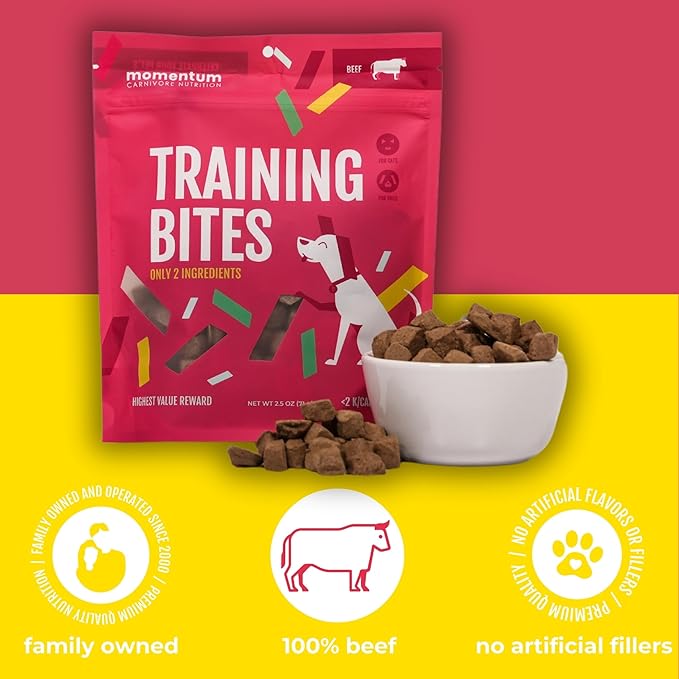 Momentum Carnivore Nutrition Freeze-Dried Beef Training Bites – Two Ingredients-Beef Kidney and Heart, Grain-Free, All-Natural Dog Treats –Made in USA – Perfect for Training & Rewards- 2.5 oz Bag