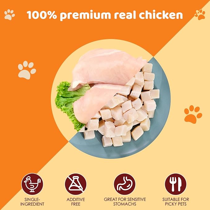 Meaty feast Freeze Dried Chicken Cat & Dog Treats for Training, Healthy High Protein Limited Single Ingredient Pet Food Snacks for Small, Medium, and Large Dogs Cats(Raw Chicken Breast Cubes, 5oz)